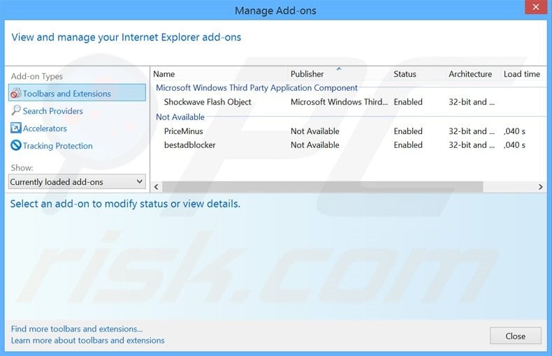 Removing The Desktop Weather ads from Internet Explorer step 2