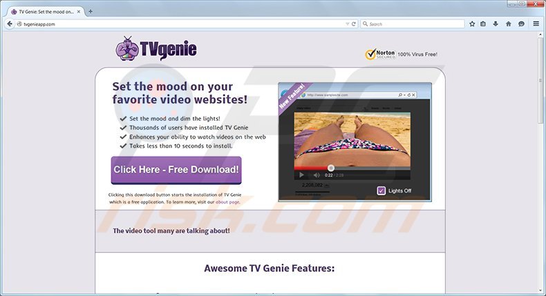 TV Genie Adware homepage