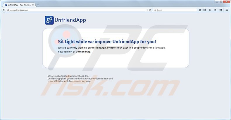 UnfriendApp adware homepage