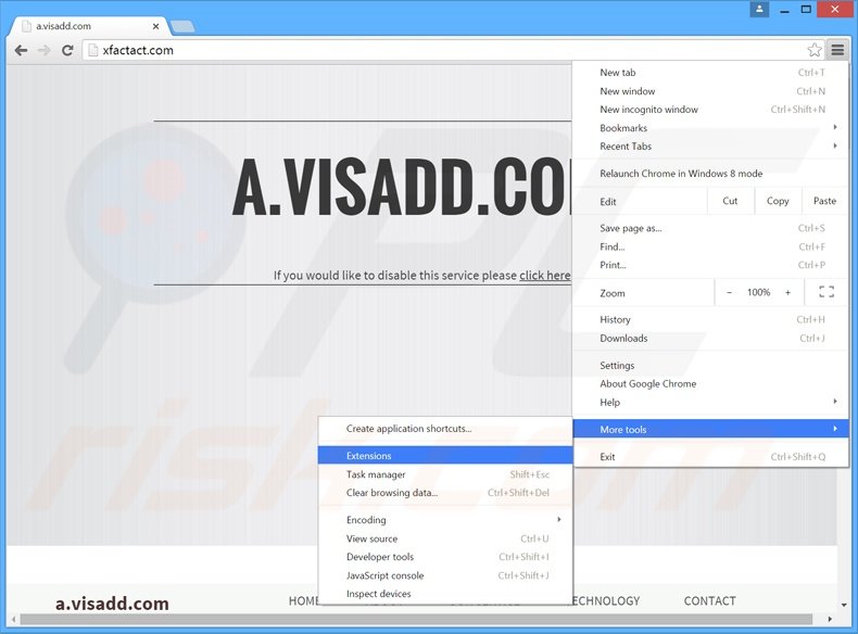 Removing visadd  ads from Google Chrome step 1