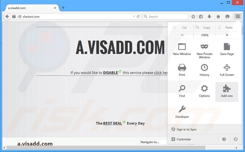 Removing visadd ads from Mozilla Firefox step 1