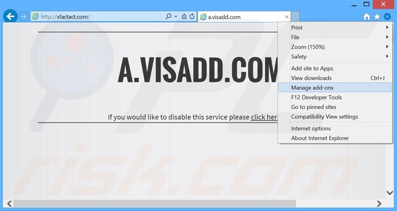 Removing visadd ads from Internet Explorer step 1
