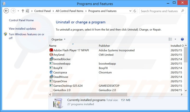 visadd adware uninstall via Control Panel