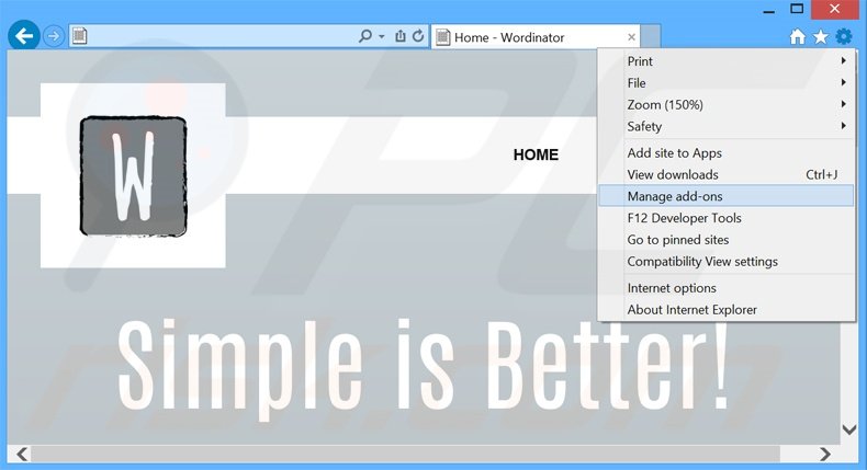 Removing Wordinator ads from Internet Explorer step 1