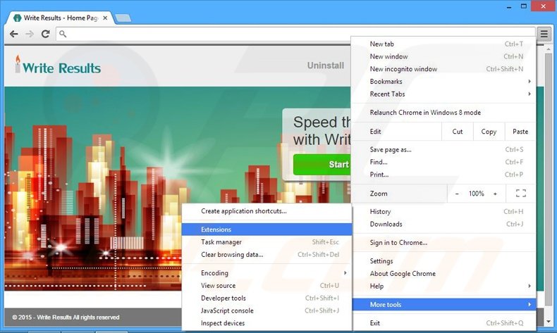 Removing Write Results ads from Google Chrome step 1