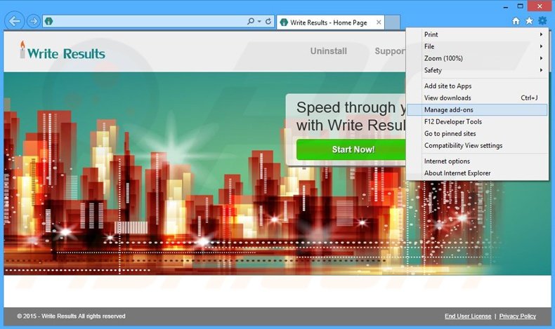 Removing Write Results ads from Internet Explorer step 1