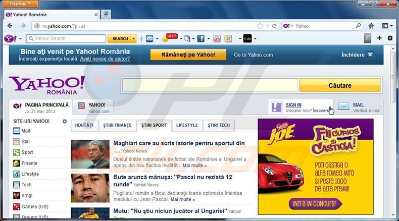 браузер переустановите yahoo