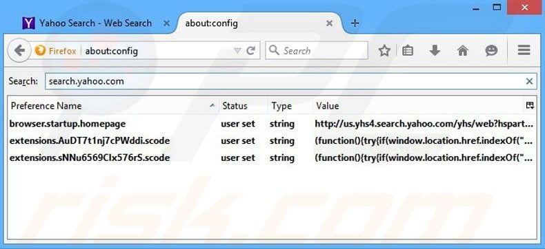 Removing yhs4.search.yahoo.com from Mozilla Firefox default search engine