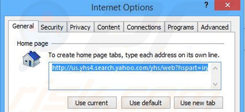 Removing yhs4.search.yahoo.com from Internet Explorer homepage