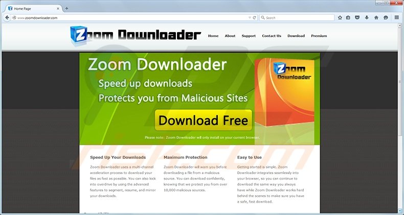 Zoom Downloader virus homepage