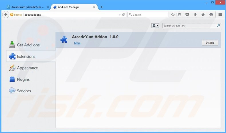 Removing ArcadeYum ads from Mozilla Firefox step 2