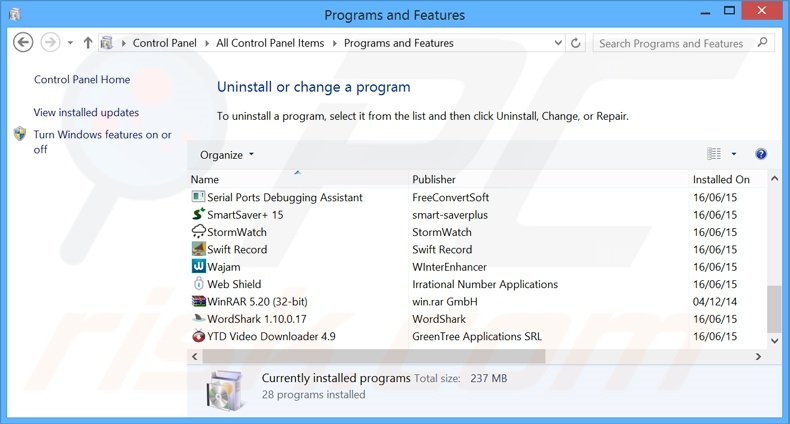 BeepieBear adware uninstall via Control Panel