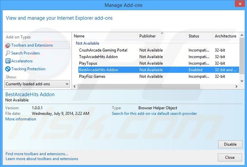 Removing BestArcadeHits ads from Internet Explorer step 2