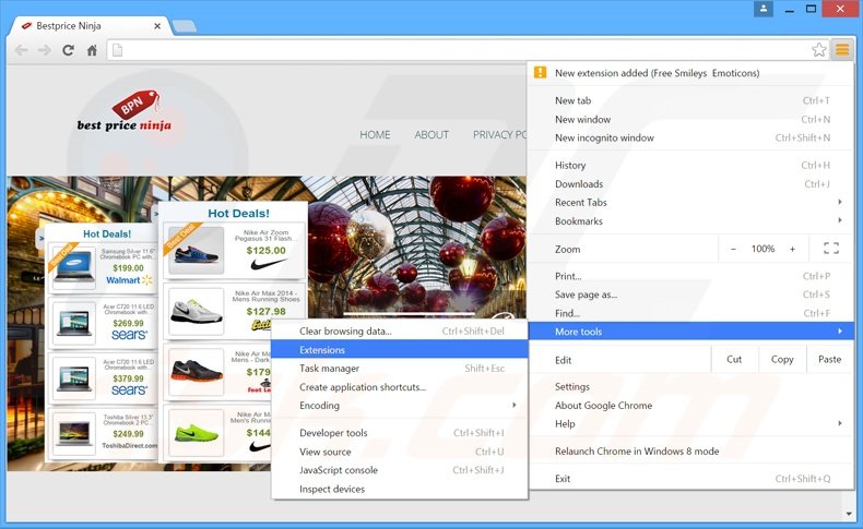 Removing Best Price Ninja  ads from Google Chrome step 1