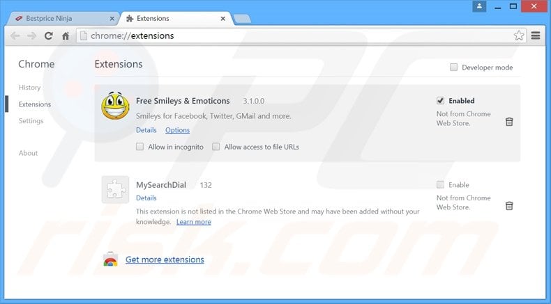 Removing Best Price Ninja ads from Google Chrome step 2