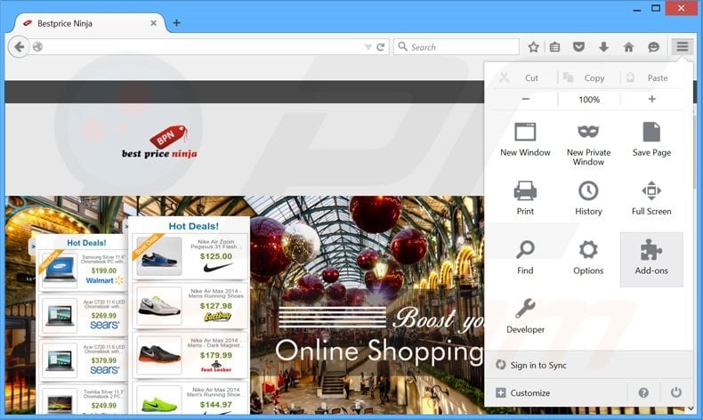 Removing Best Price Ninja ads from Mozilla Firefox step 1