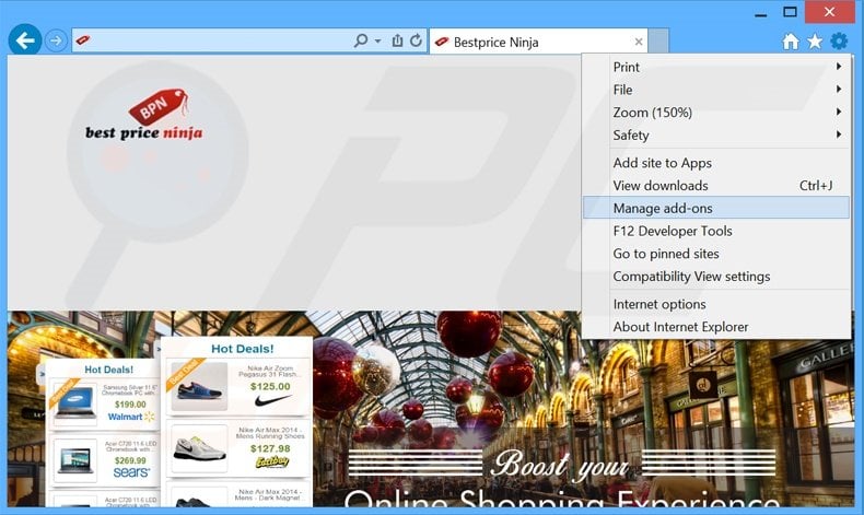 Removing Best Price Ninja ads from Internet Explorer step 1