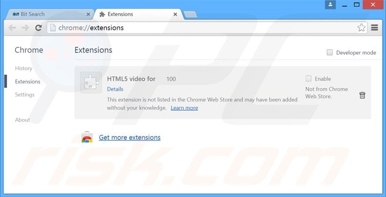 Removing bit-search.com related Google Chrome extensions
