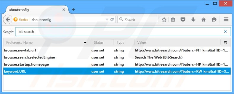 Removing bit-search.com from Mozilla Firefox default search engine