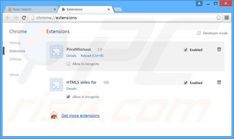 Removing boxo-search.com related Google Chrome extensions