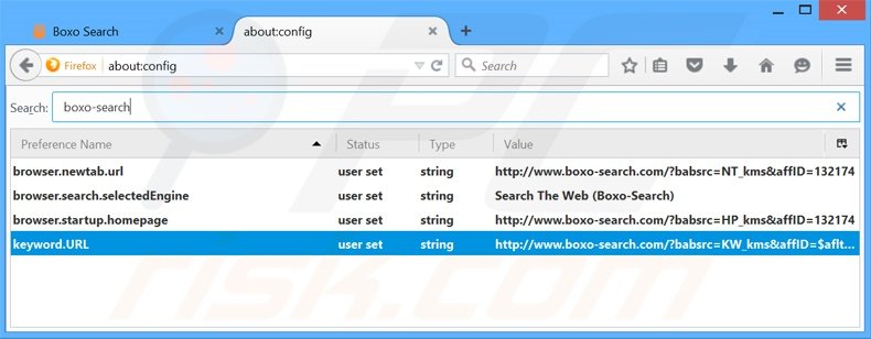 Removing boxo-search.com from Mozilla Firefox default search engine