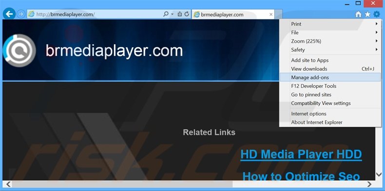 Removing Br Media Player ads from Internet Explorer step 1