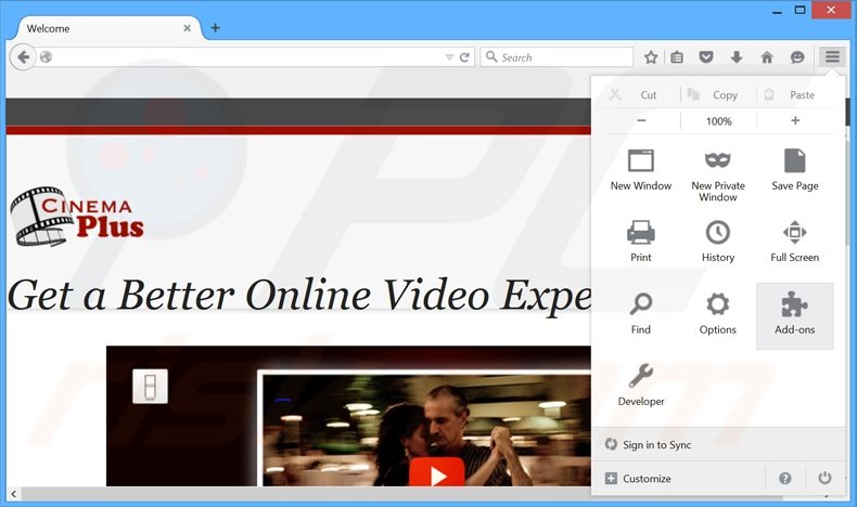 Removing Cinema Video ads from Mozilla Firefox step 1