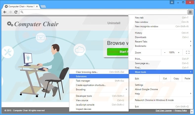 Removing Computer Chair  ads from Google Chrome step 1