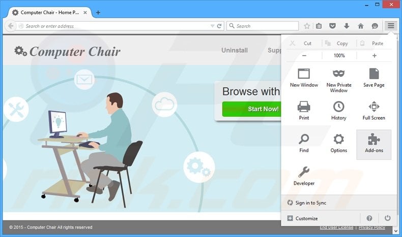 Removing Computer Chair ads from Mozilla Firefox step 1