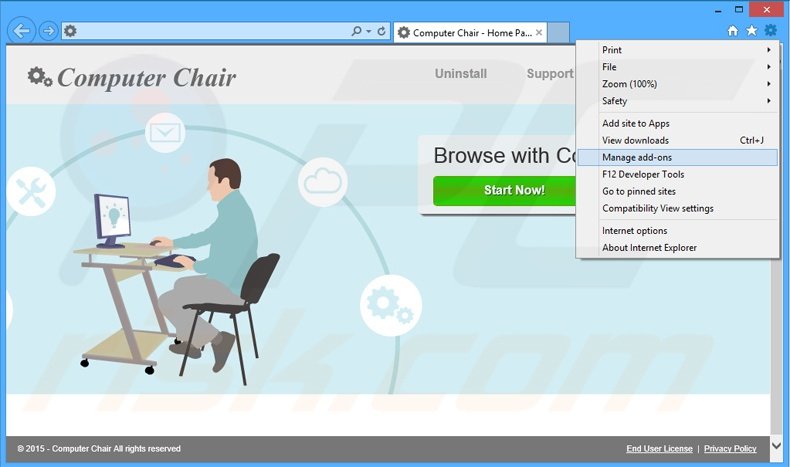 Removing Computer Chair ads from Internet Explorer step 1