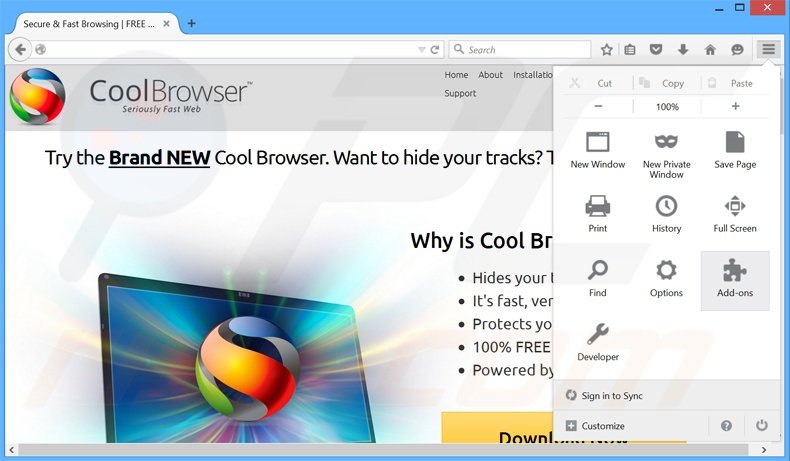 Removing Cool Browser ads from Mozilla Firefox step 1