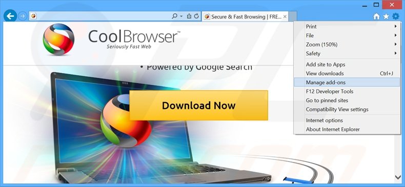 Removing Cool Browser ads from Internet Explorer step 1