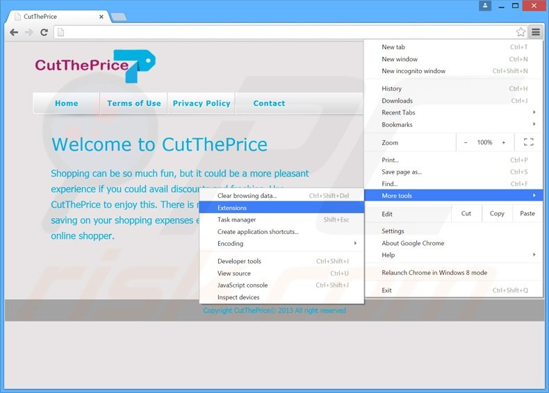Removing CutThePrice  ads from Google Chrome step 1