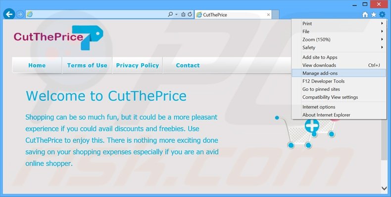 Removing CutThePrice ads from Internet Explorer step 1
