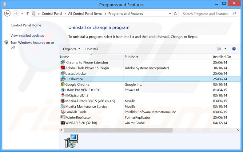 CutThePrice adware uninstall via Control Panel