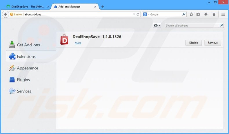 Removing DealShopSave ads from Mozilla Firefox step 2