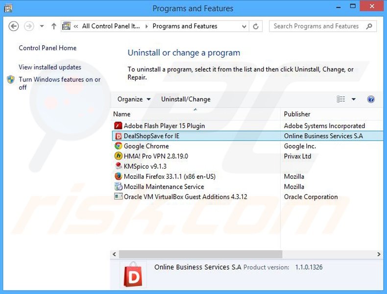 DealShopSave adware uninstall via Control Panel