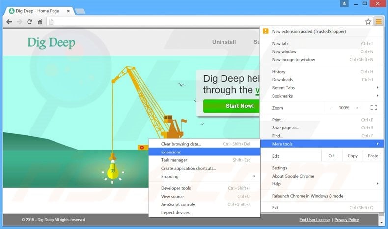 Removing Dig Deep  ads from Google Chrome step 1