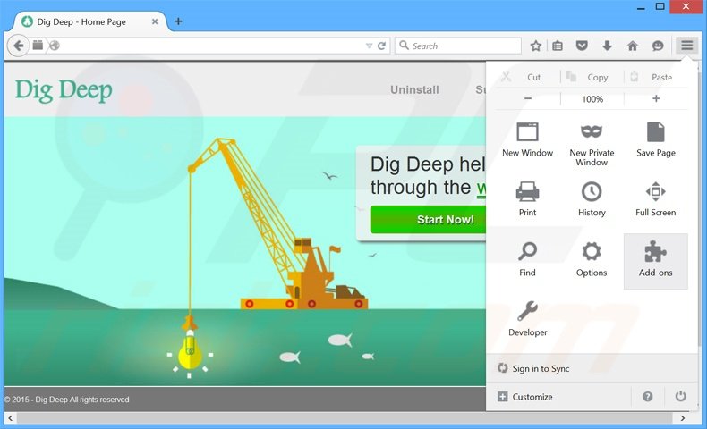 Removing Dig Deep ads from Mozilla Firefox step 1