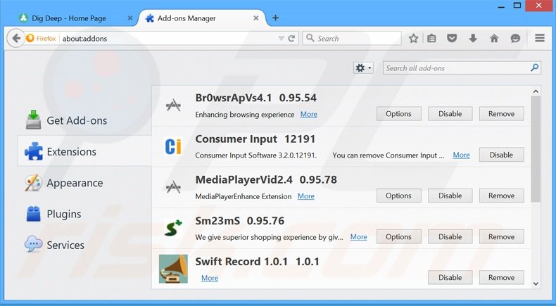Removing Dig Deep ads from Mozilla Firefox step 2
