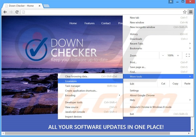 Removing Down Checker  ads from Google Chrome step 1