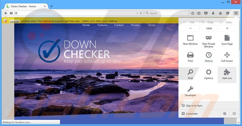 Removing Down Checker ads from Mozilla Firefox step 1
