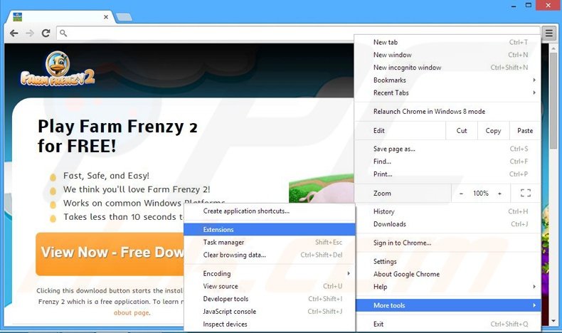 Removing Farm Frenzy 2 ads from Google Chrome step 1