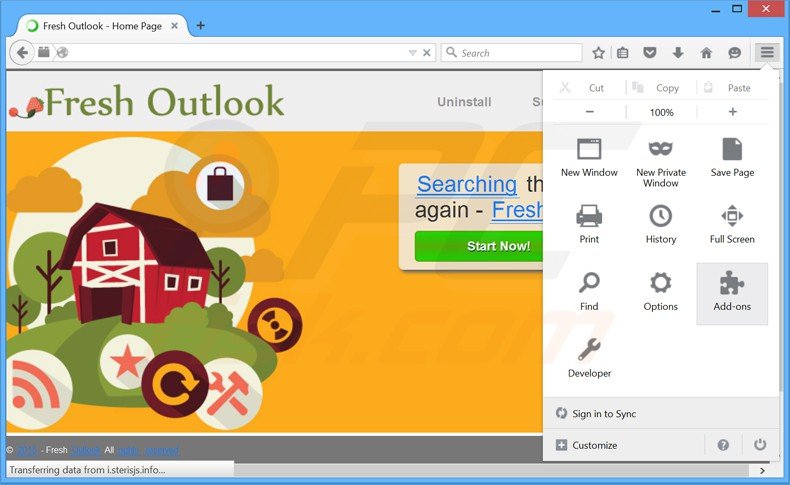 Removing Fresh Outlook ads from Mozilla Firefox step 1