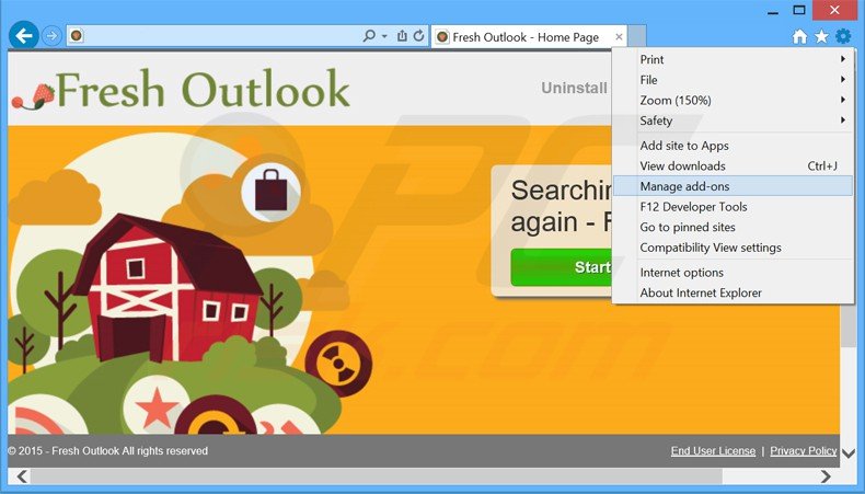 Removing Fresh Outlook ads from Internet Explorer step 1