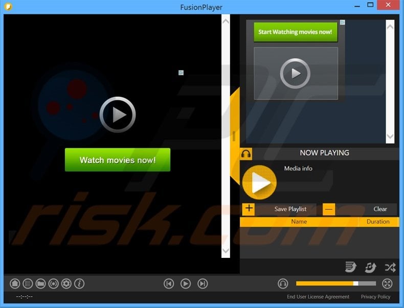 Screenshot of FusionPlayer adware