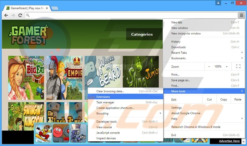 Removing GamerForest  ads from Google Chrome step 1