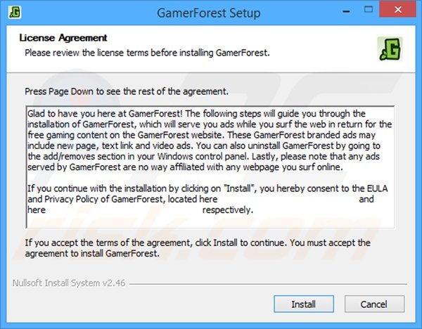Official GamerForest adware installer set-up