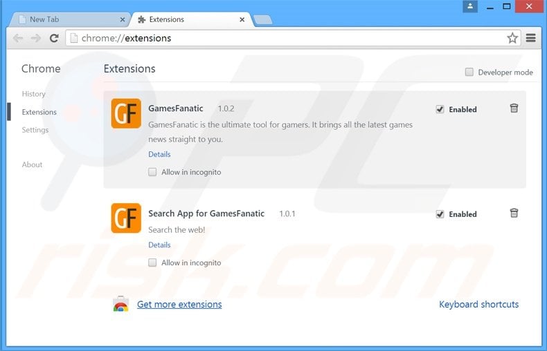 Removing gamesfanatic.com related Google Chrome extensions