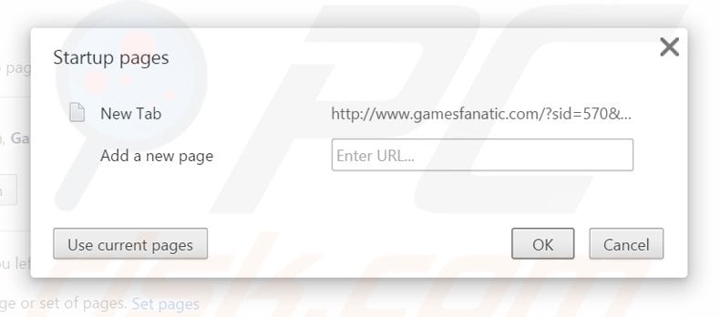 Removing gamesfanatic.com from Google Chrome homepage